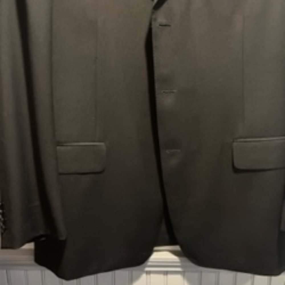 Canali Suit Jacket. Solid Black Wool Three Button. - image 4